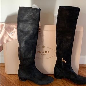 Prada over the knee suede flat boots